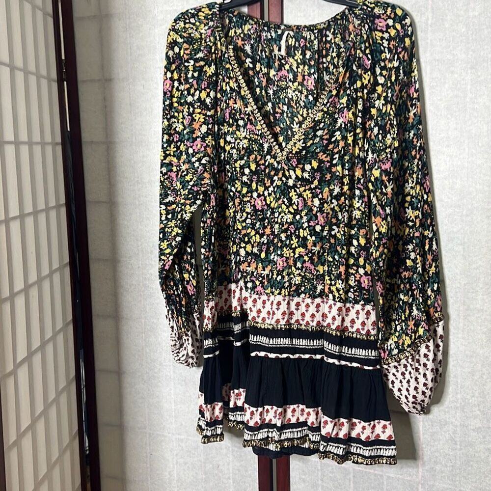 Free People Anthropologie Womens Multi-Color Gardenia Tunic A-Line Dress SZ Medi